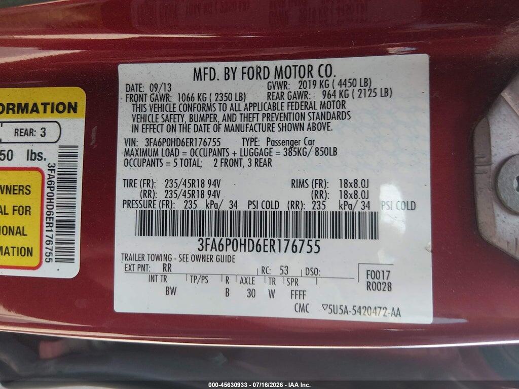 3FA6P0HD6ER176755 2014 FORD FUSION photo no. 9