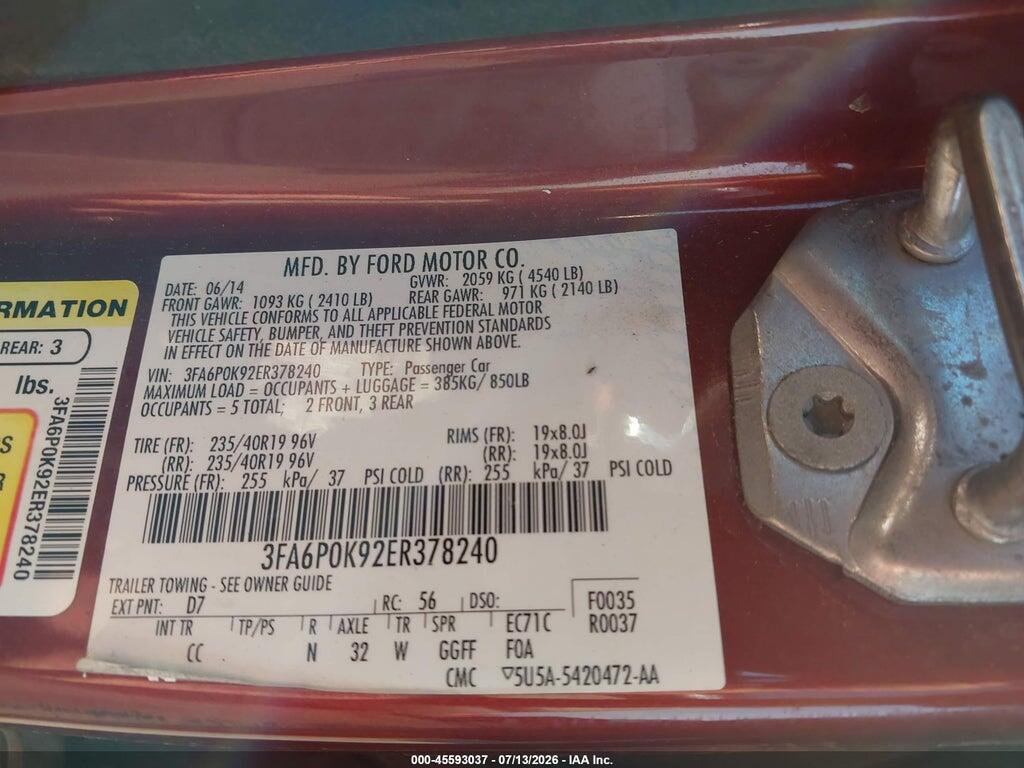 3FA6P0K92ER378240 2014 FORD FUSION photo no. 9