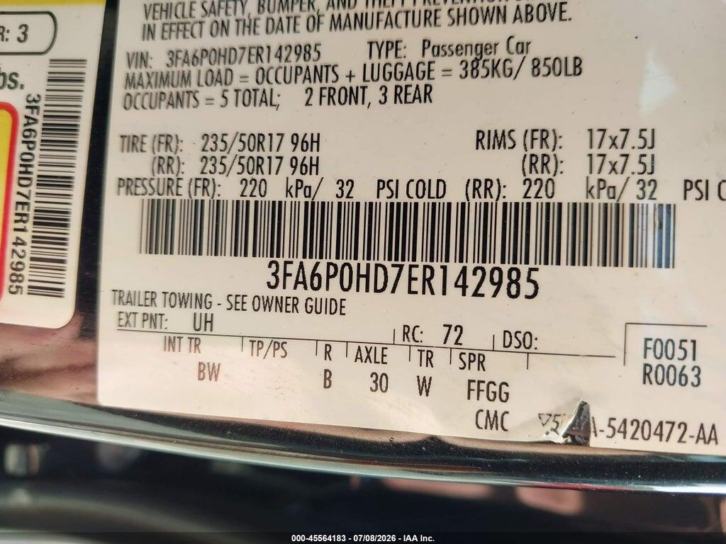 3FA6P0HD7ER142985 2014 FORD FUSION photo no. 9