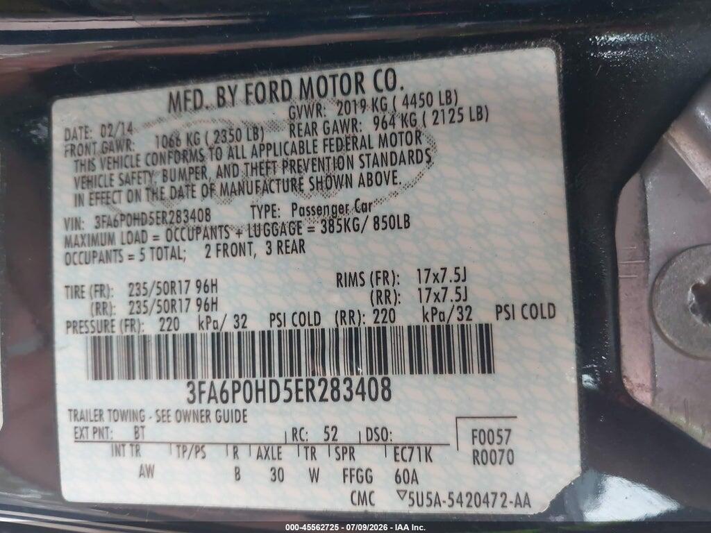 3FA6P0HD5ER283408 2014 FORD FUSION photo no. 9