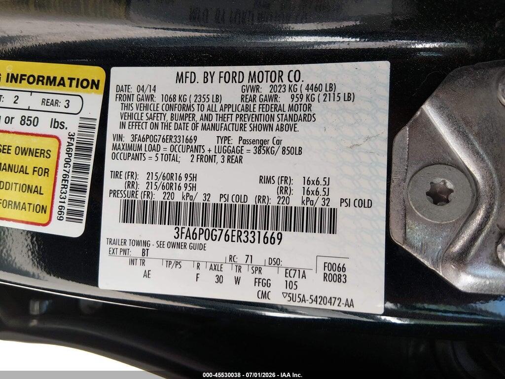 3FA6P0G76ER331669 2014 FORD FUSION photo no. 9
