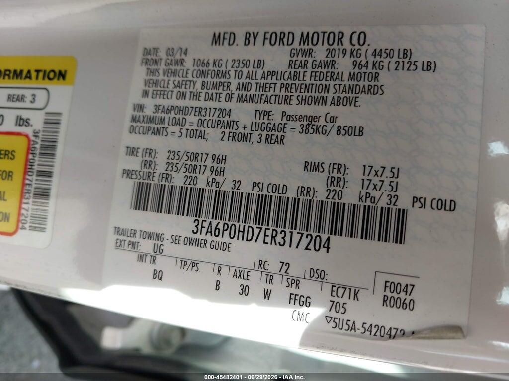 3FA6P0HD7ER317204 2014 FORD FUSION photo no. 9