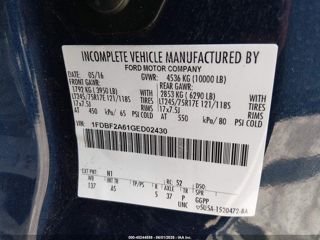 1FDBF2A61GED02430 2016 FORD F-250 photo no. 9