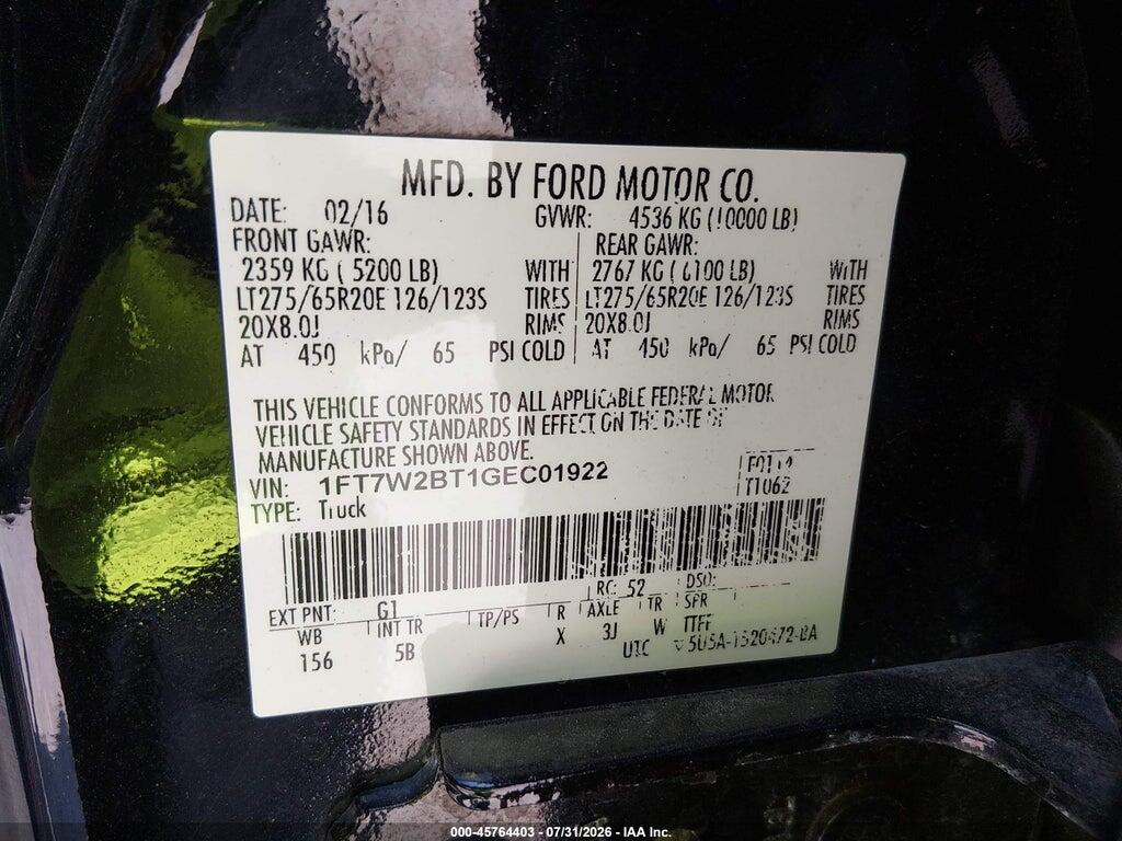 1FT7W2BT1GEC01922 2016 FORD F-250 photo no. 9