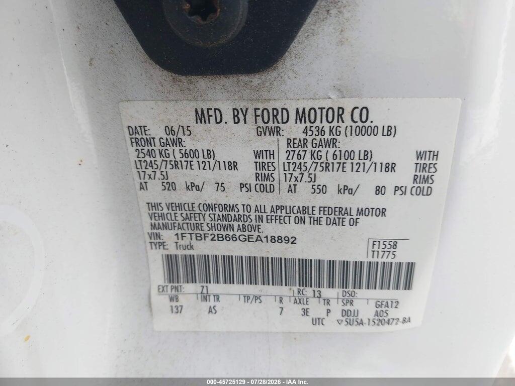 1FTBF2B66GEA18892 2016 FORD F-250 photo no. 9