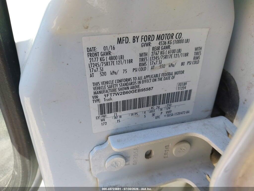 1FT7W2B60GEB95587 2016 FORD F-250 photo no. 9