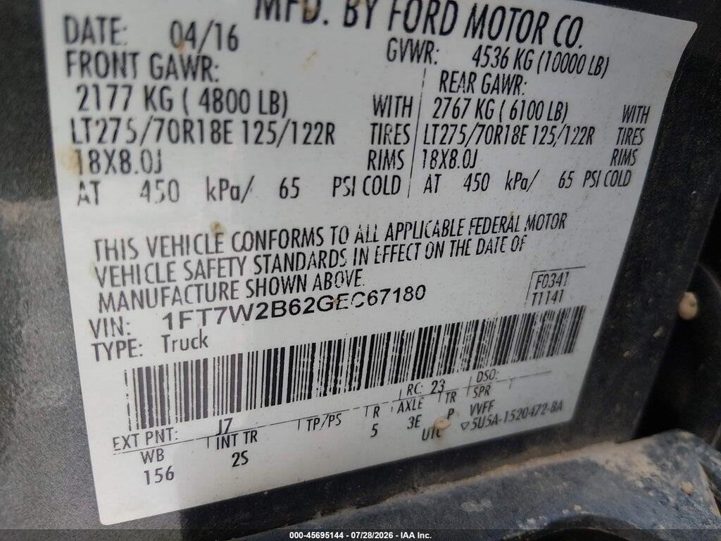 1FT7W2B62GEC67180 2016 FORD F-250 photo no. 9