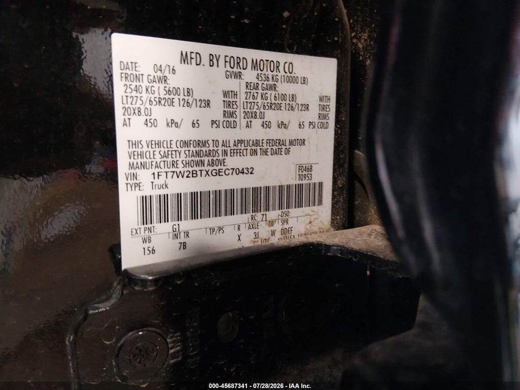 1FT7W2BTXGEC70432 2016 FORD F-250 photo no. 9