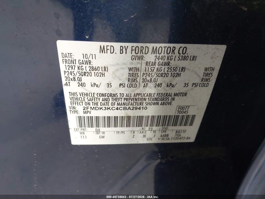 2FMDK3KC4CBA29410 2012 FORD EDGE photo no. 9