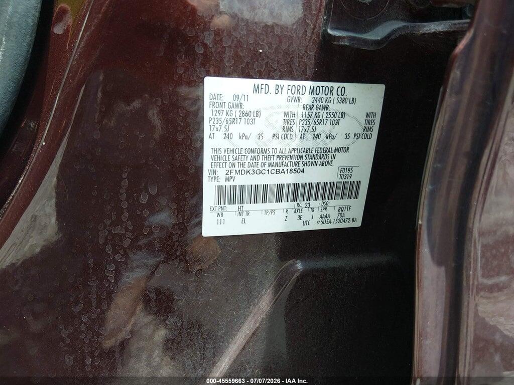 2FMDK3GC1CBA18504 2012 FORD EDGE photo no. 9