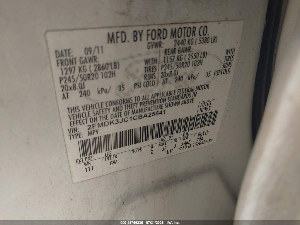2FMDK3JC1CBA25641 2012 FORD EDGE photo no. 9