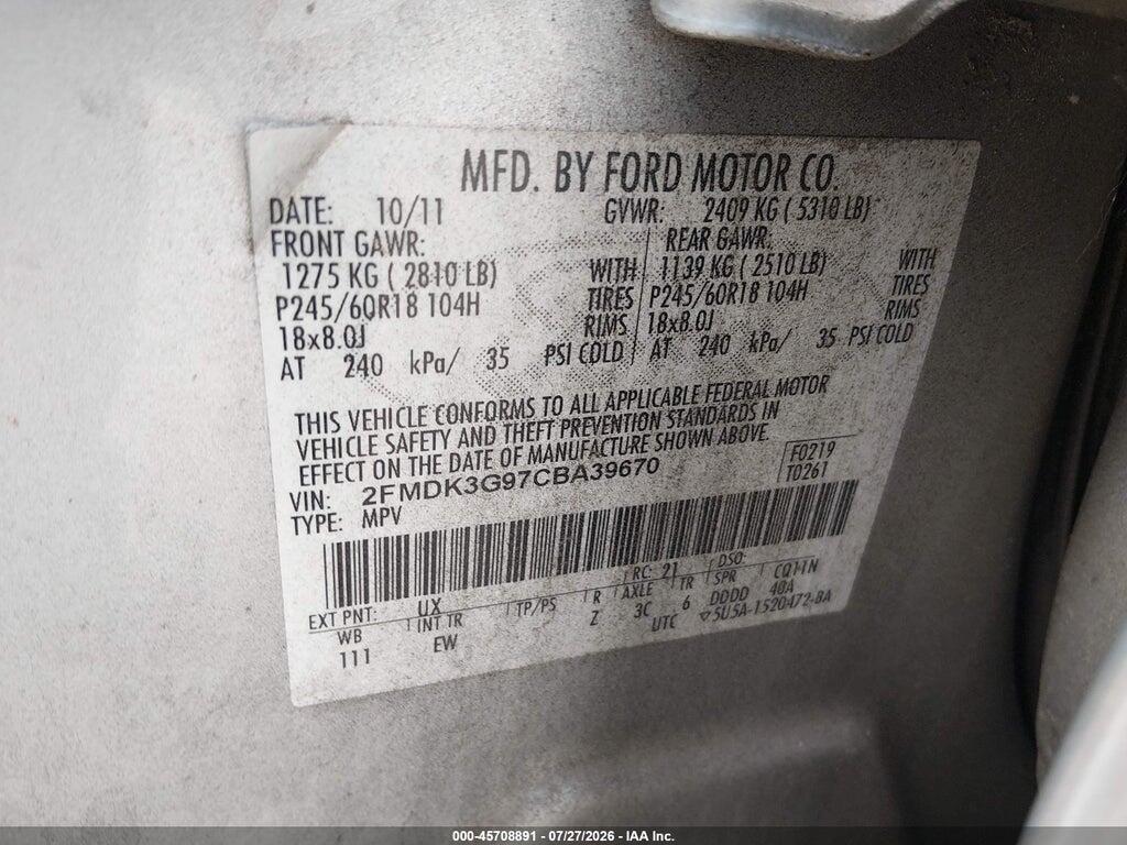 2FMDK3G97CBA39670 2012 FORD EDGE photo no. 9