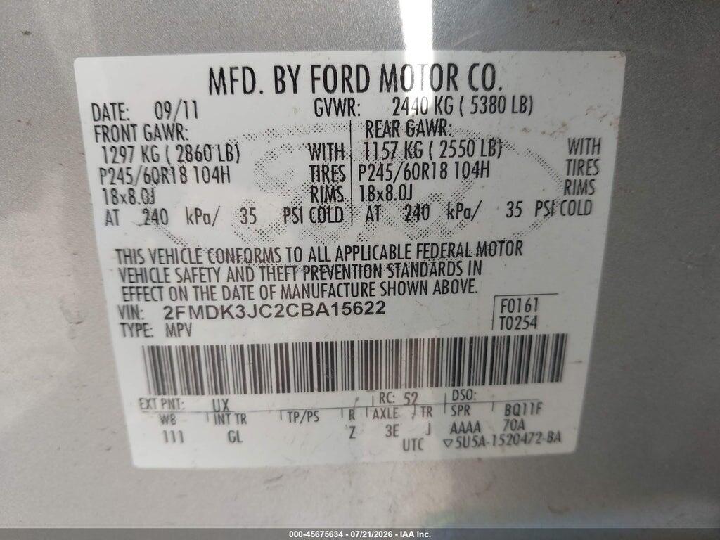 2FMDK3JC2CBA15622 2012 FORD EDGE photo no. 9