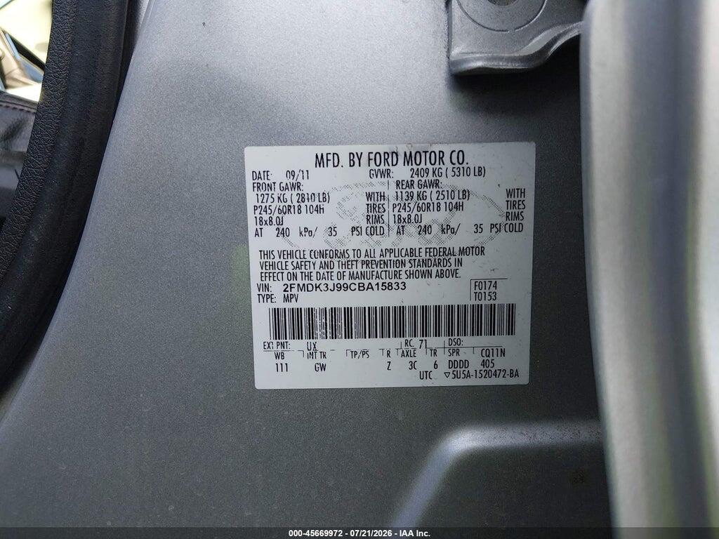 2FMDK3J99CBA15833 2012 FORD EDGE photo no. 9