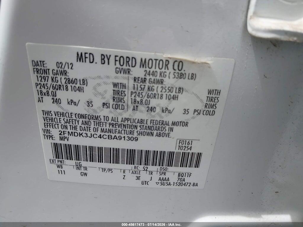 2FMDK3JC4CBA91309 2012 FORD EDGE photo no. 9