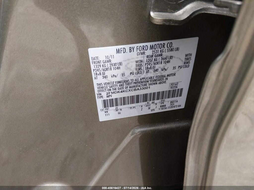 2FMDK4KCXCBA33001 2012 FORD EDGE photo no. 9