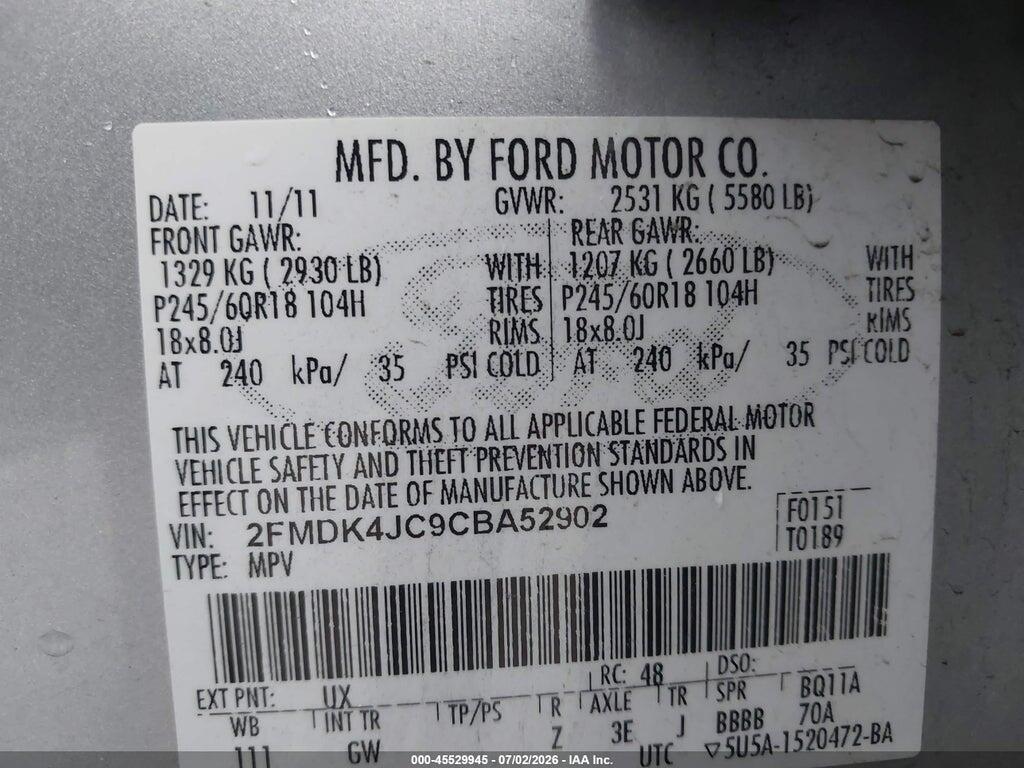 2FMDK4JC9CBA52902 2012 FORD EDGE photo no. 9