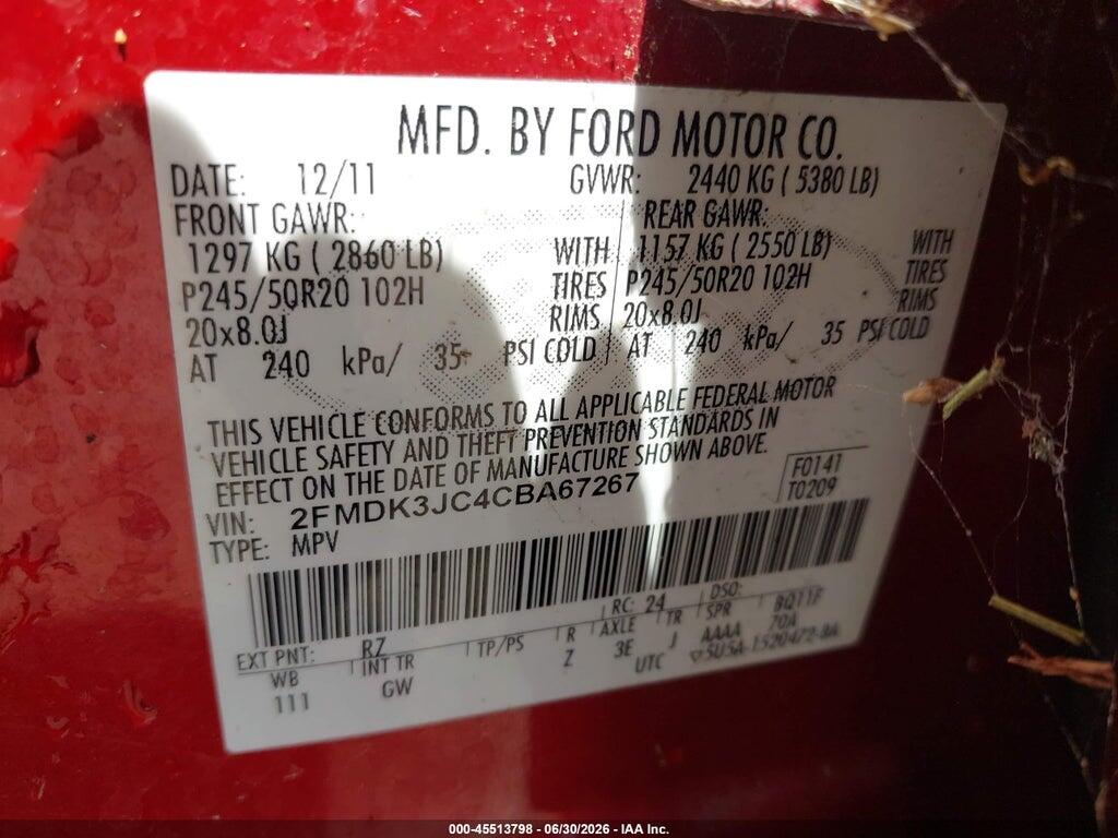 2FMDK3JC4CBA67267 2012 FORD EDGE photo no. 9