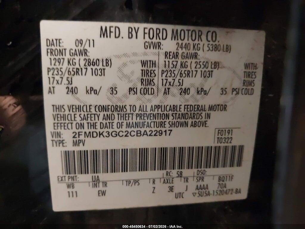 2FMDK3GC2CBA22917 2012 FORD EDGE photo no. 9