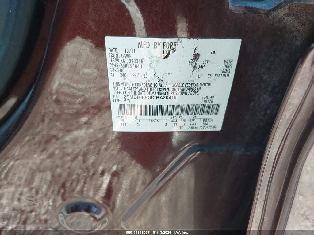 2FMDK4JC9CBA30415 2012 FORD EDGE photo no. 9