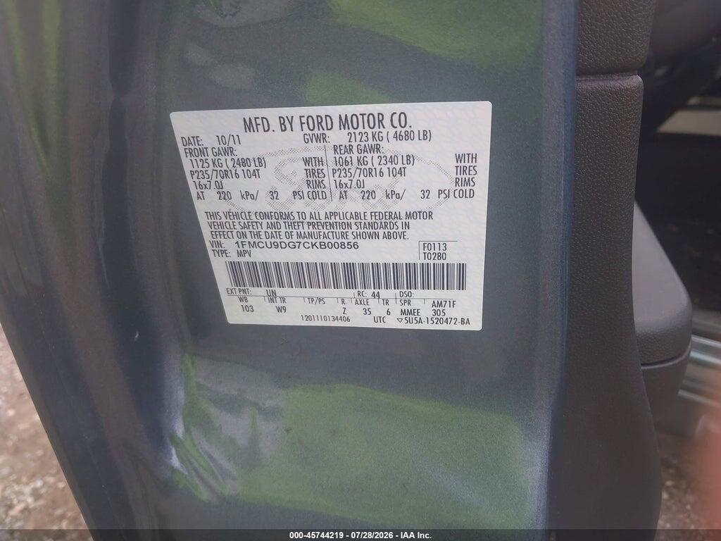 1FMCU9DG7CKB00856 2012 FORD ESCAPE photo no. 9