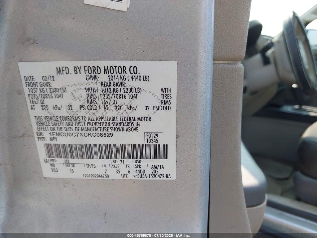 1FMCU0C7XCKC08529 2012 FORD ESCAPE photo no. 9