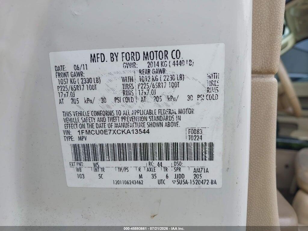 1FMCU0E7XCKA13544 2012 FORD ESCAPE photo no. 9