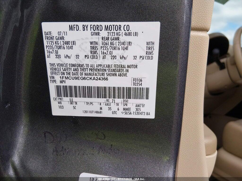 1FMCU9EG6CKA24366 2012 FORD ESCAPE photo no. 9