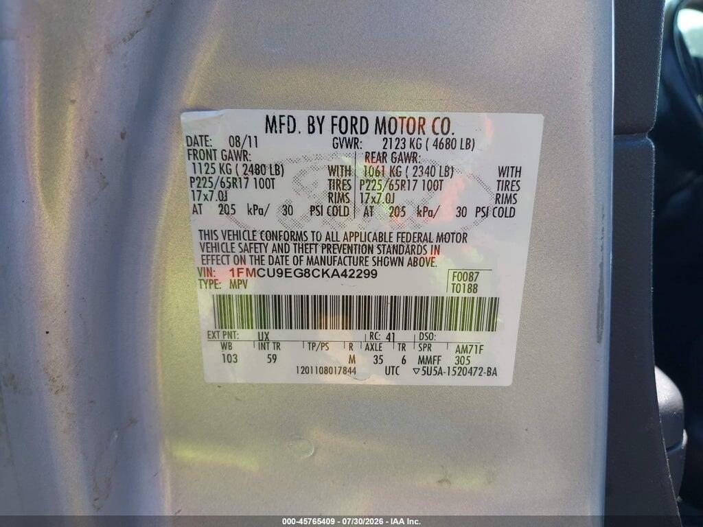 1FMCU9EG8CKA42299 2012 FORD ESCAPE photo no. 9