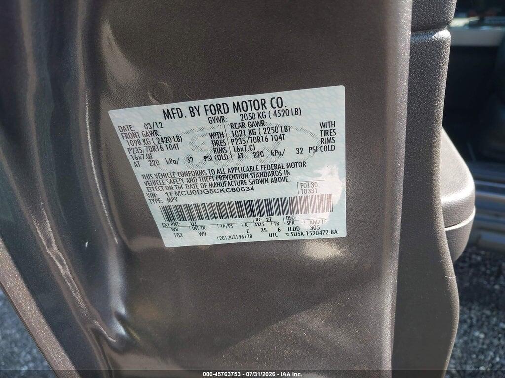 1FMCU0DG5CKC60634 2012 FORD ESCAPE photo no. 9