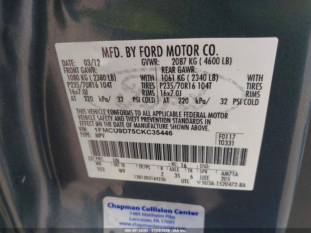 1FMCU9D75CKC35446 2012 FORD ESCAPE photo no. 9
