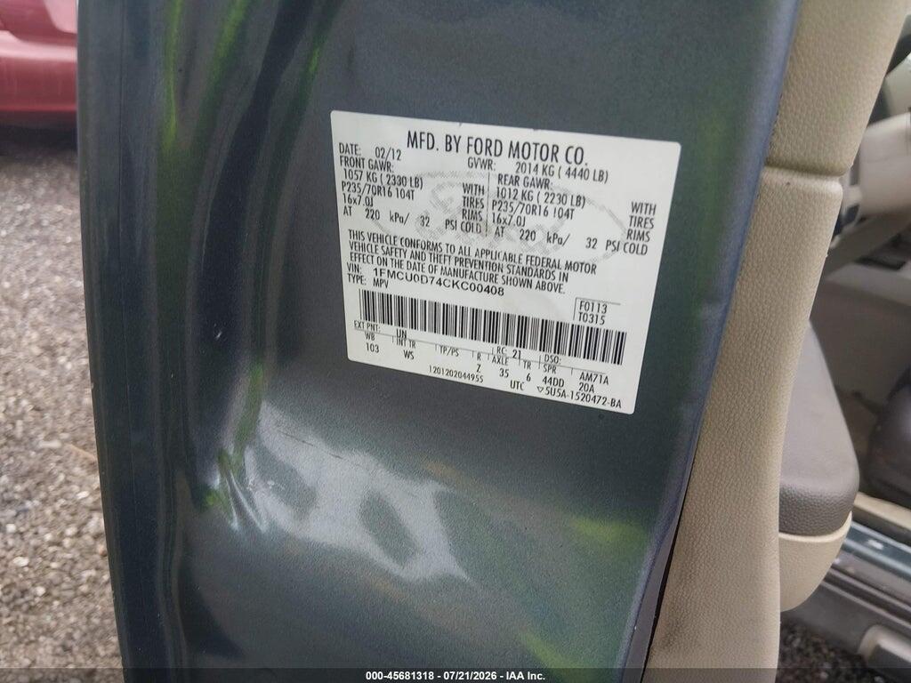 1FMCU0D74CKC00408 2012 FORD ESCAPE photo no. 9