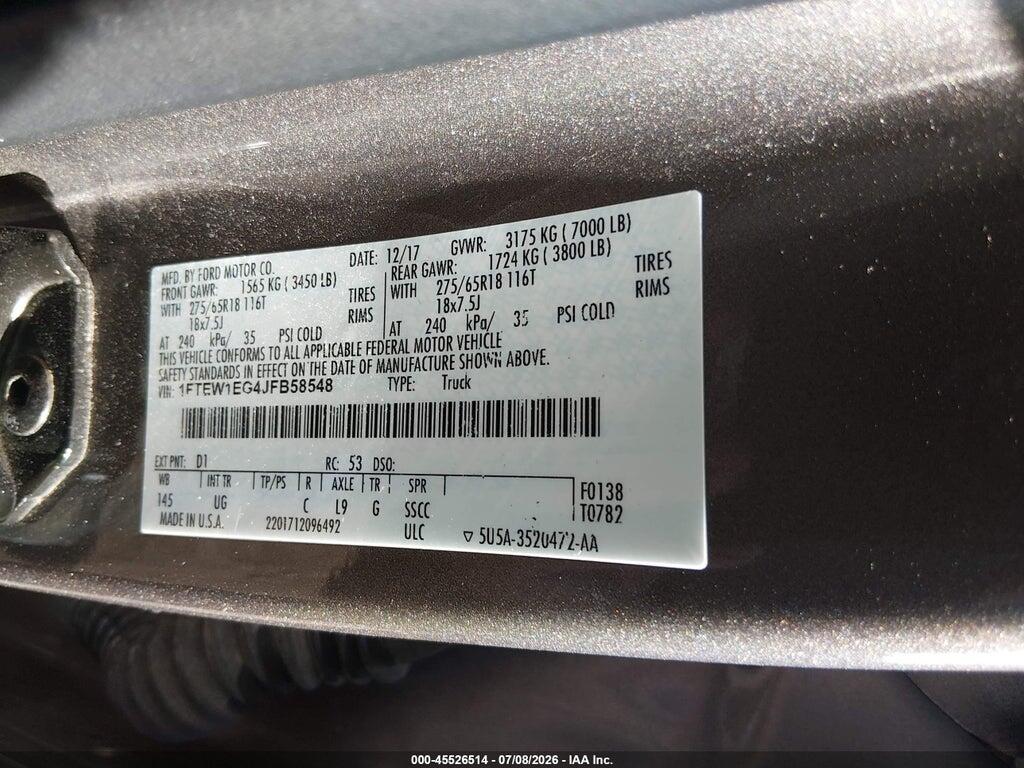 1FTEW1EG4JFB58548 2018 FORD F-150 photo no. 9