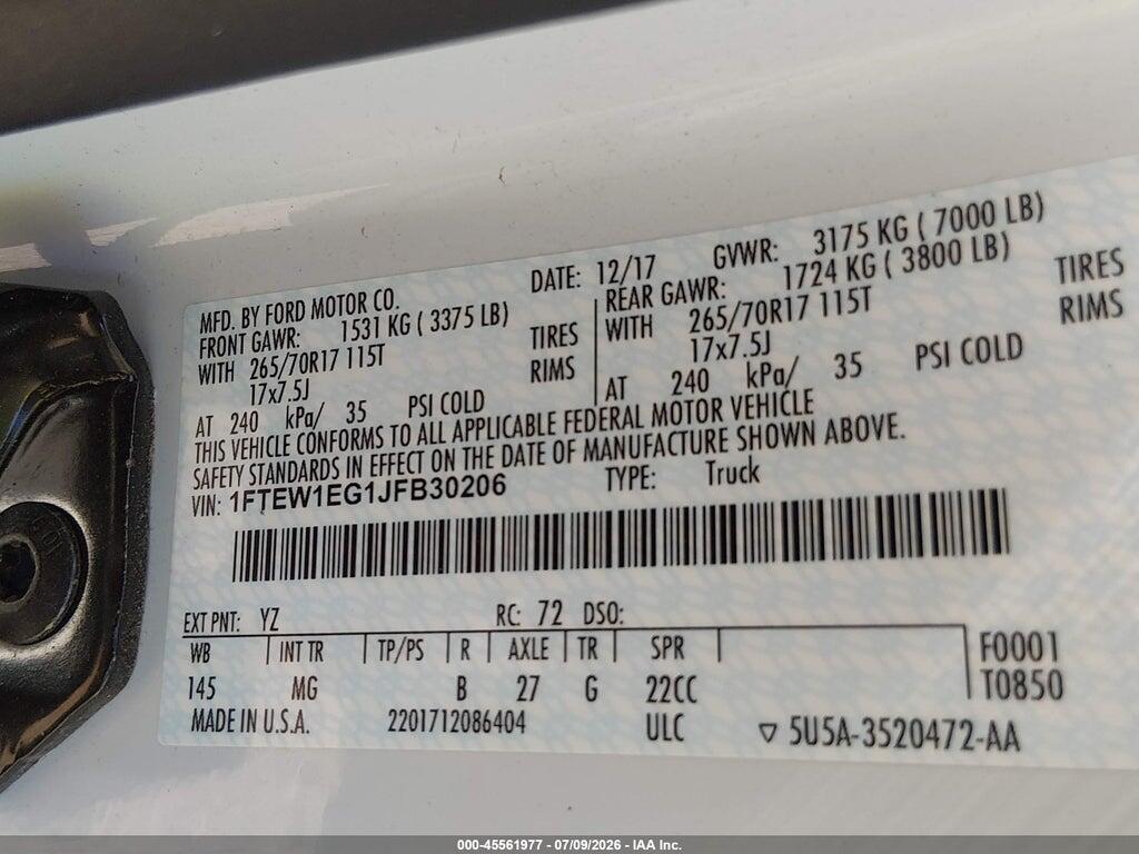 1FTEW1EG1JFB30206 2018 FORD F-150 photo no. 9