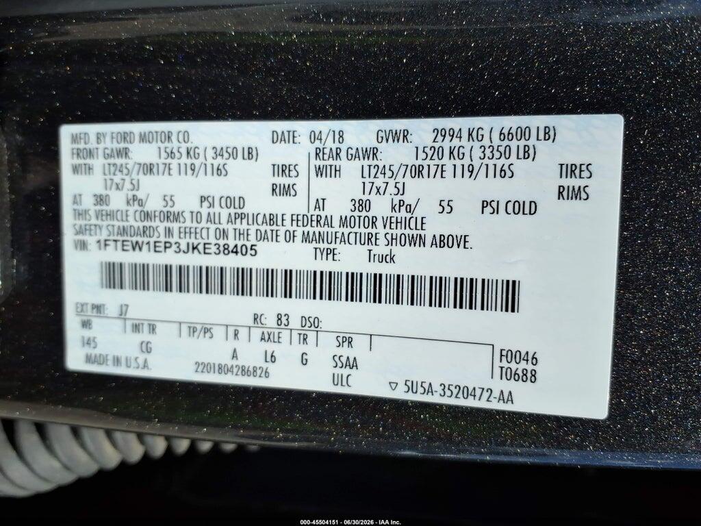 1FTEW1EP3JKE38405 2018 FORD F-150 photo no. 9