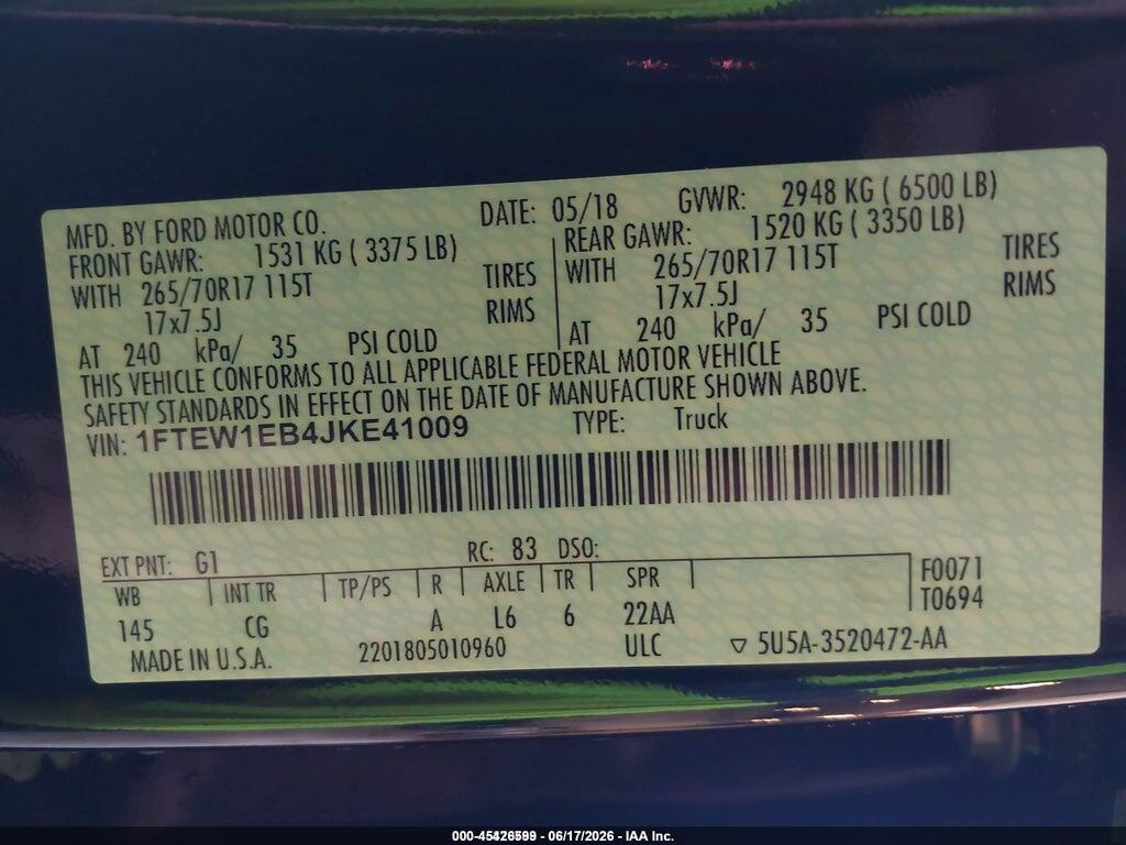 1FTEW1EB4JKE41009 2018 FORD F-150 photo no. 9