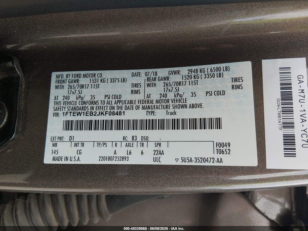 1FTEW1EB2JKF08481 2018 FORD F-150 photo no. 9