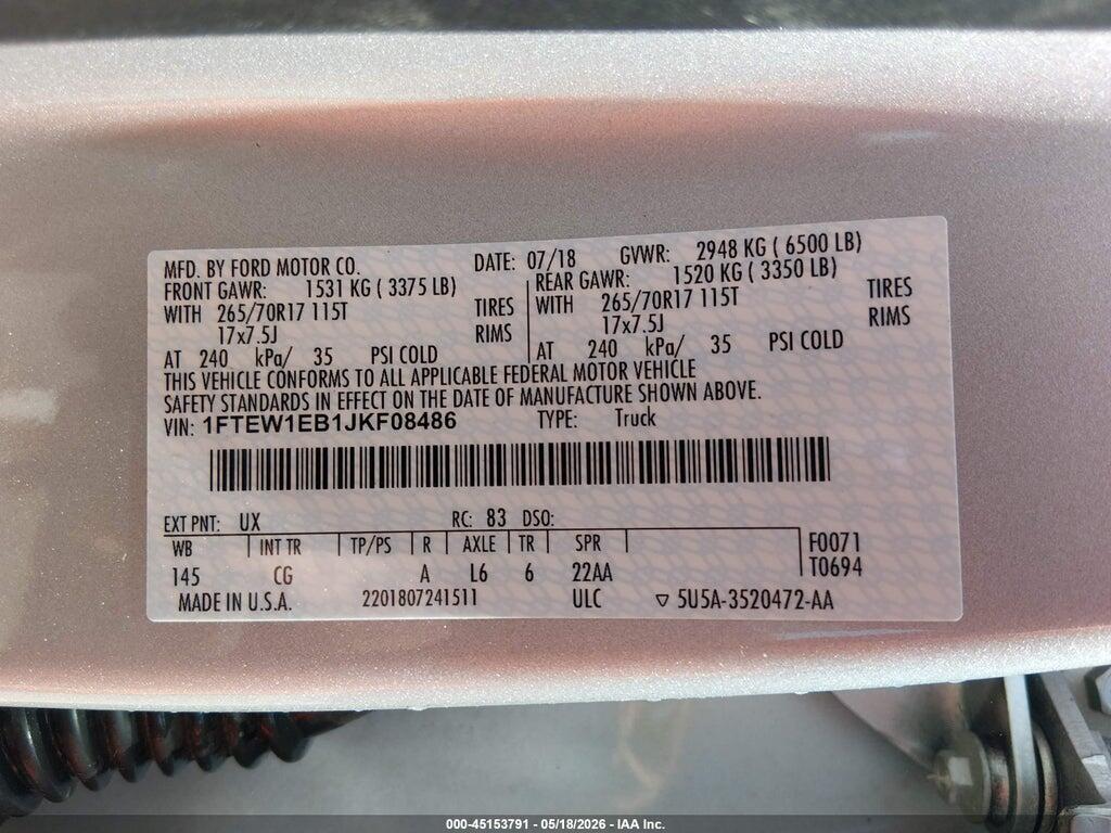 1FTEW1EB1JKF08486 2018 FORD F-150 photo no. 9
