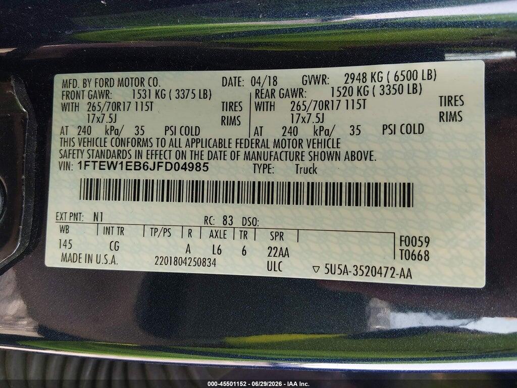 1FTEW1EB6JFD04985 2018 FORD F-150 photo no. 9