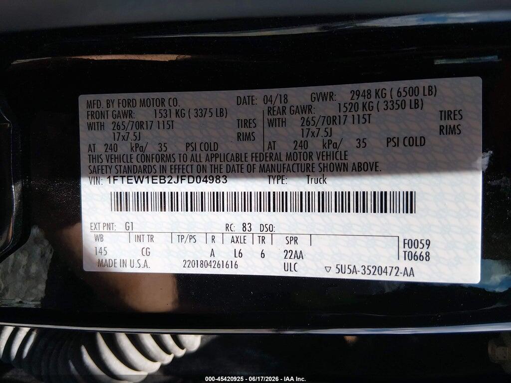 1FTEW1EB2JFD04983 2018 FORD F-150 photo no. 9