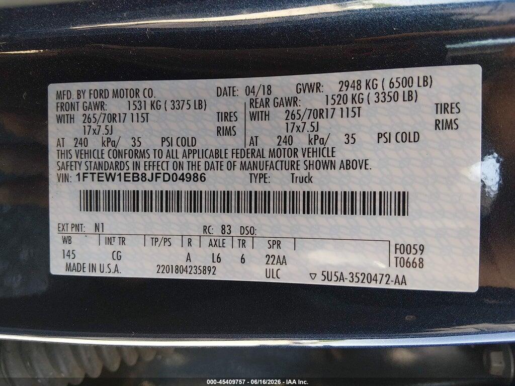 1FTEW1EB8JFD04986 2018 FORD F-150 photo no. 9