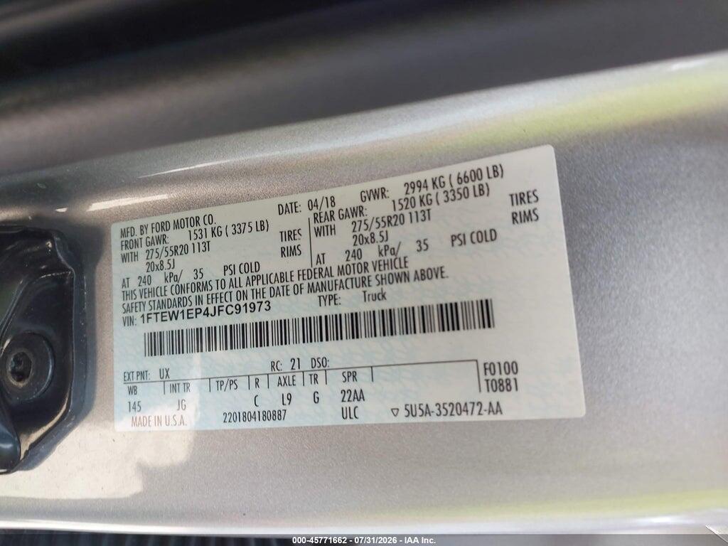 1FTEW1EP4JFC91973 2018 FORD F-150 photo no. 9