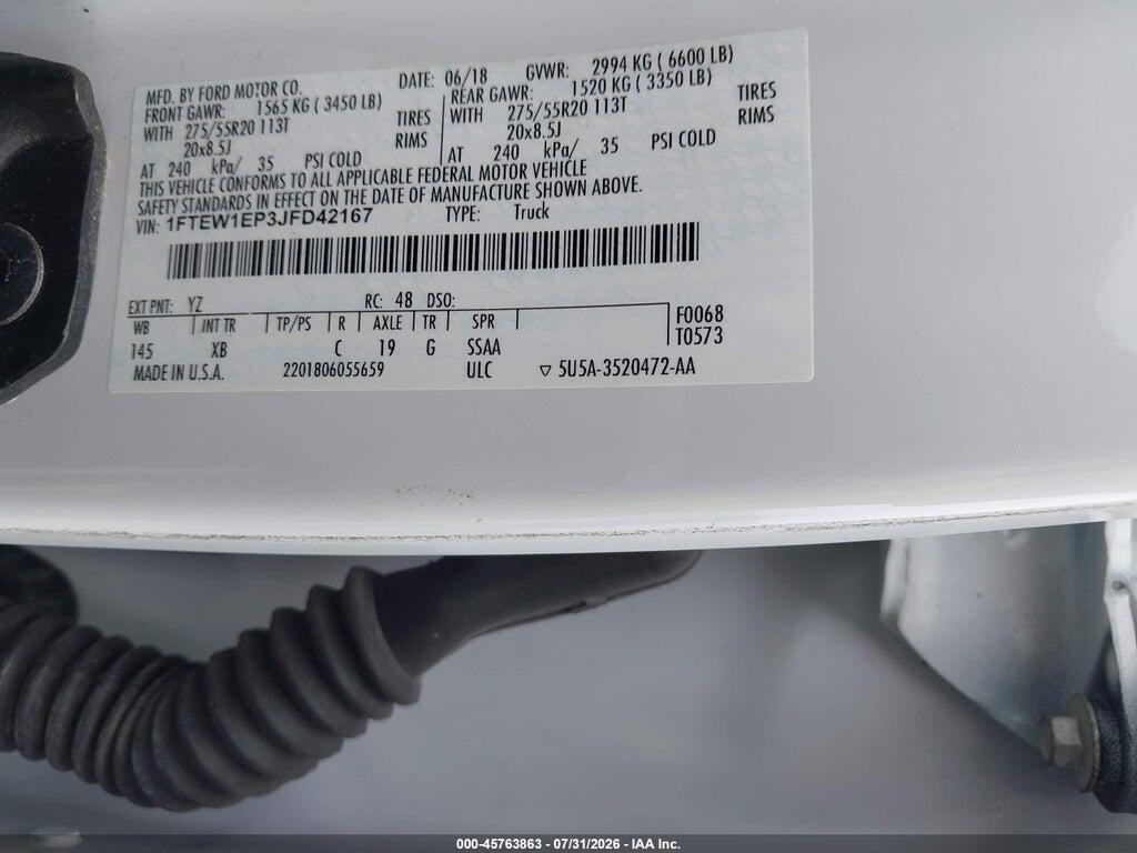 1FTEW1EP3JFD42167 2018 FORD F-150 photo no. 9