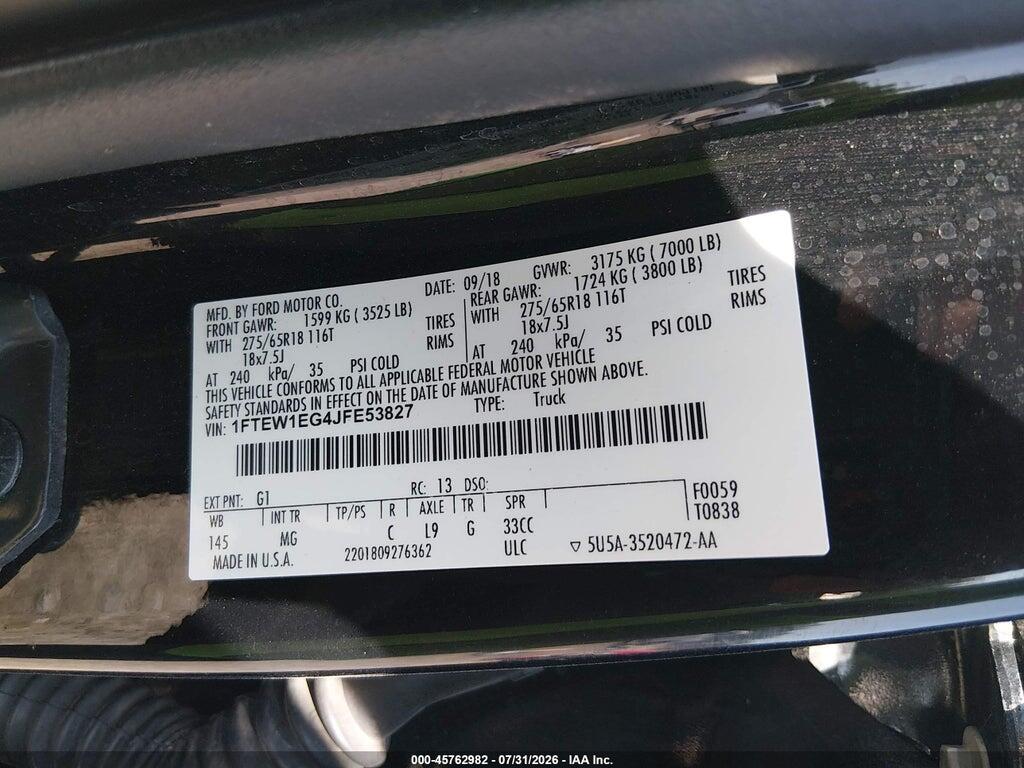 1FTEW1EG4JFE53827 2018 FORD F-150 photo no. 9