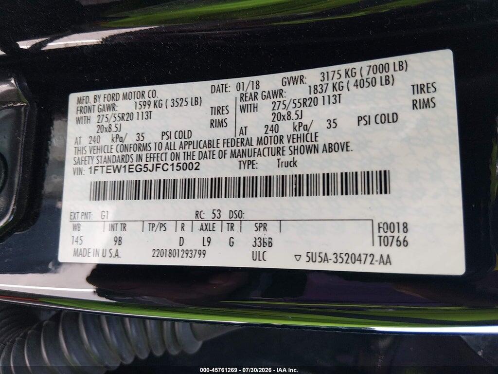 1FTEW1EG5JFC15002 2018 FORD F-150 photo no. 9