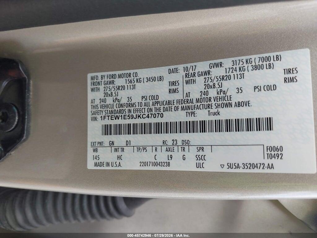 1FTEW1E59JKC47070 2018 FORD F-150 photo no. 9
