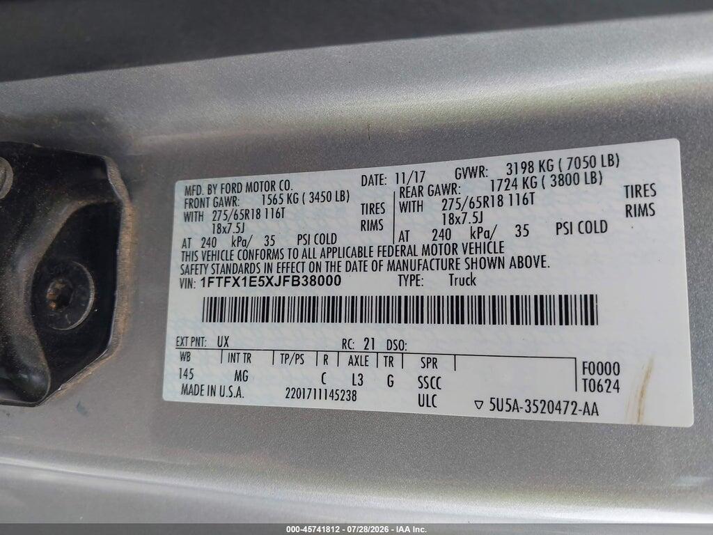 1FTFX1E5XJFB38000 2018 FORD F-150 photo no. 9