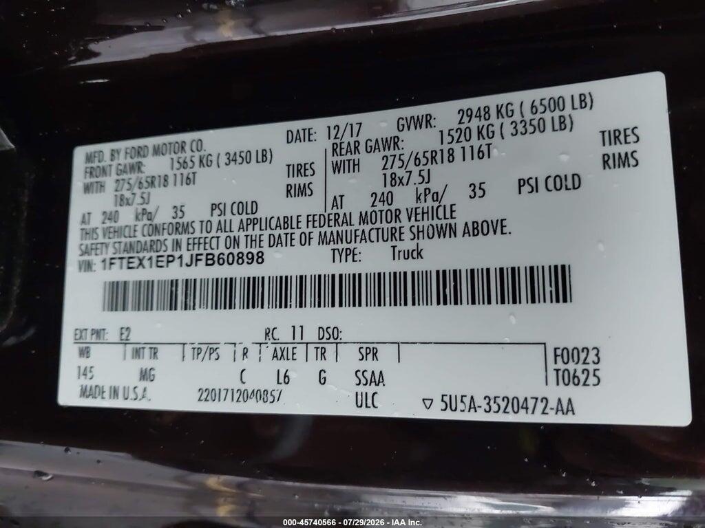 1FTEX1EP1JFB60898 2018 FORD F-150 photo no. 9