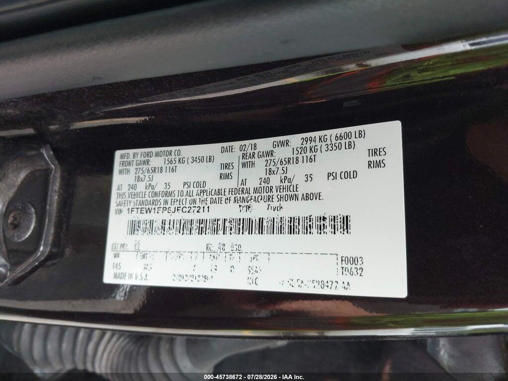 1FTEW1EP8JFC27211 2018 FORD F-150 photo no. 9