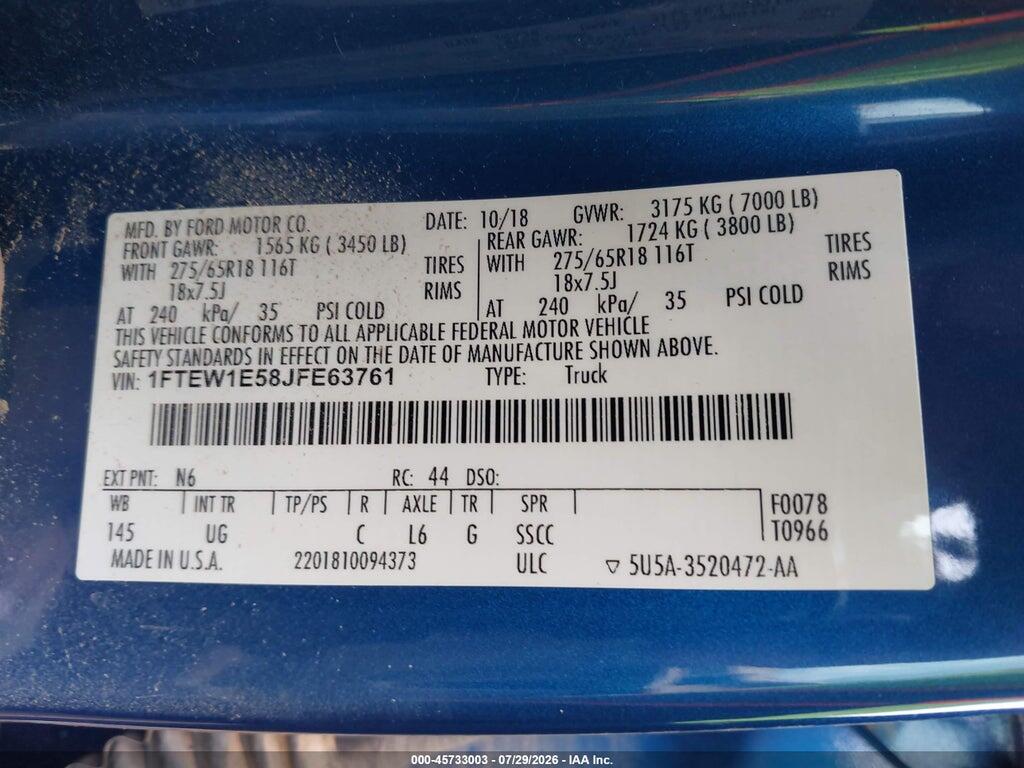 1FTEW1E58JFE63761 2018 FORD F-150 photo no. 9